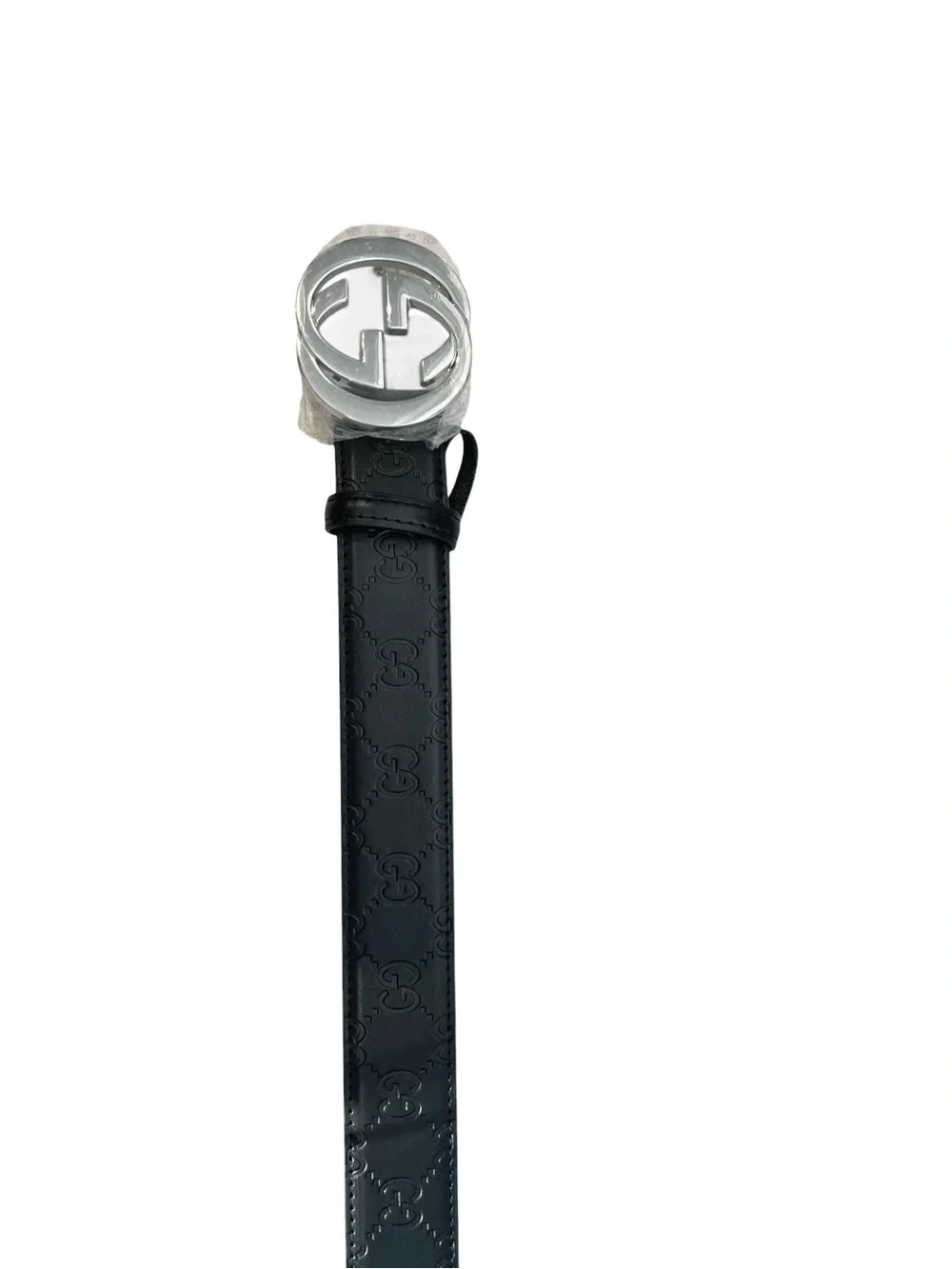 🖤 Men’s Black Leather Belt with — Silver Interlocking Buckle 🖤